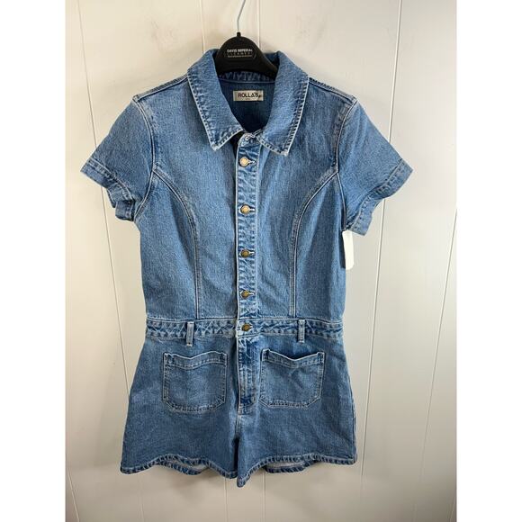 ROLLA’S Sailor Short Sleeve Denim Romper in medium blue size XL. NWOT - Picture 6 of 8
